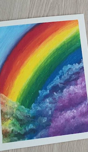 How to paint a Rainbow & Clouds with Oil pastel Painting 🌈