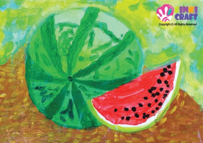 Children’s painting of watermelon with acrylic colors.